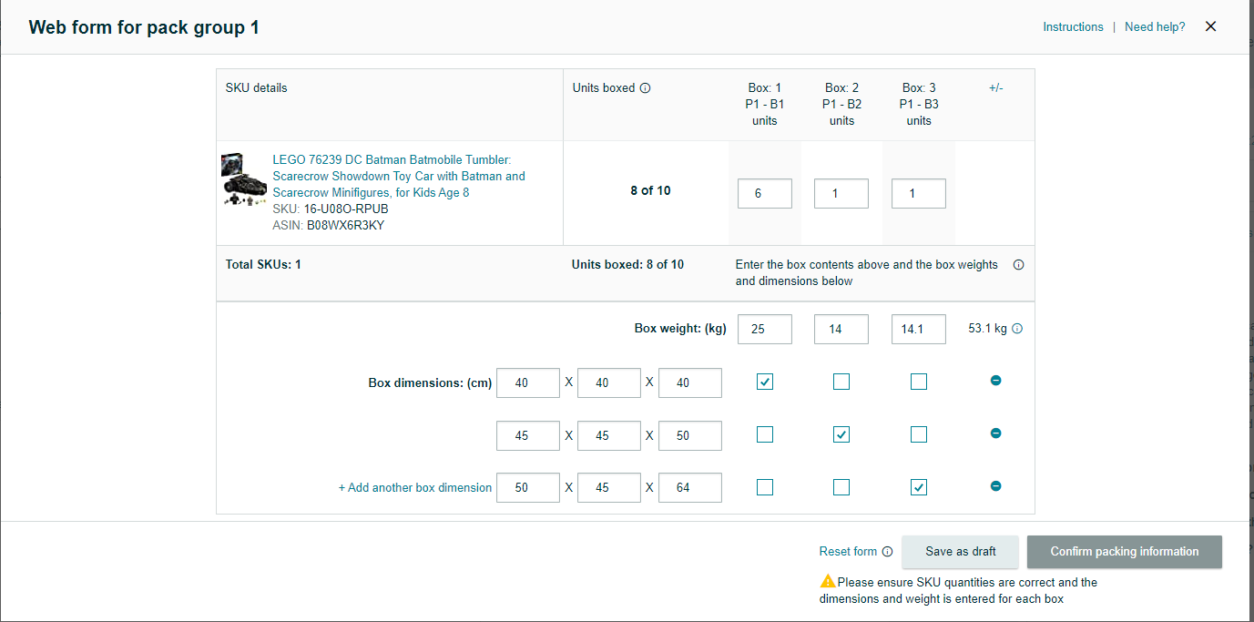 Amazon Packing Information for FBA
