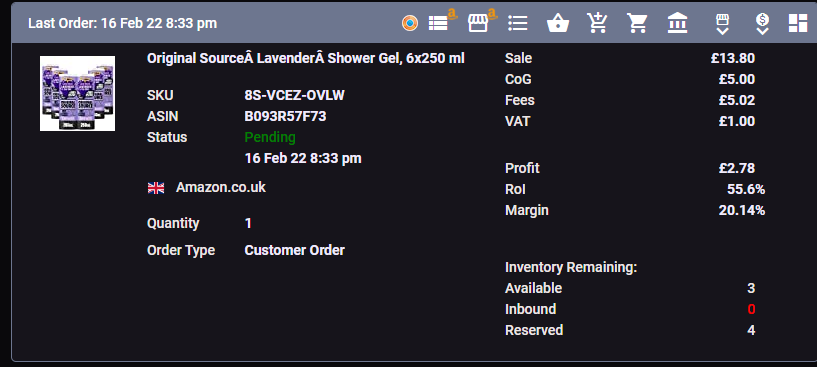 Last Order Placed Dashboard