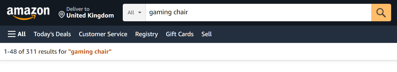 A screenshot of Amazon results for gaming chair