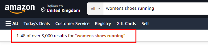 A screenshot of all products for the search term “women's shoes running”