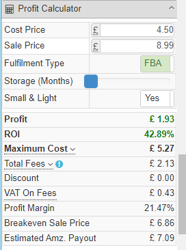 Amazon Fees for Small and Light UK