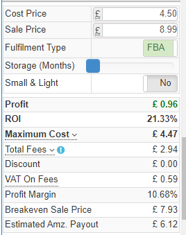 Fees before Small and Light FBA UK