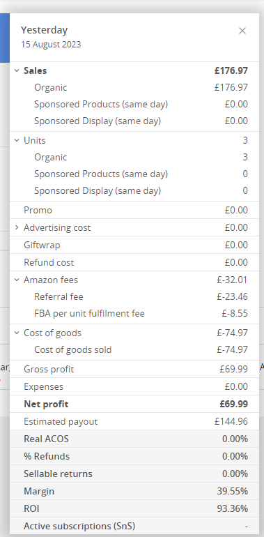 Filtered View for Expenses and Costs on Sellerboard