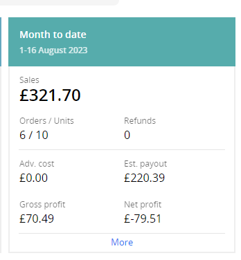 Monthly Figures after Expenses on SellerBoard