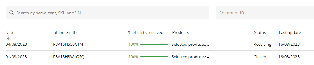 Sellerboard FBA Shipments