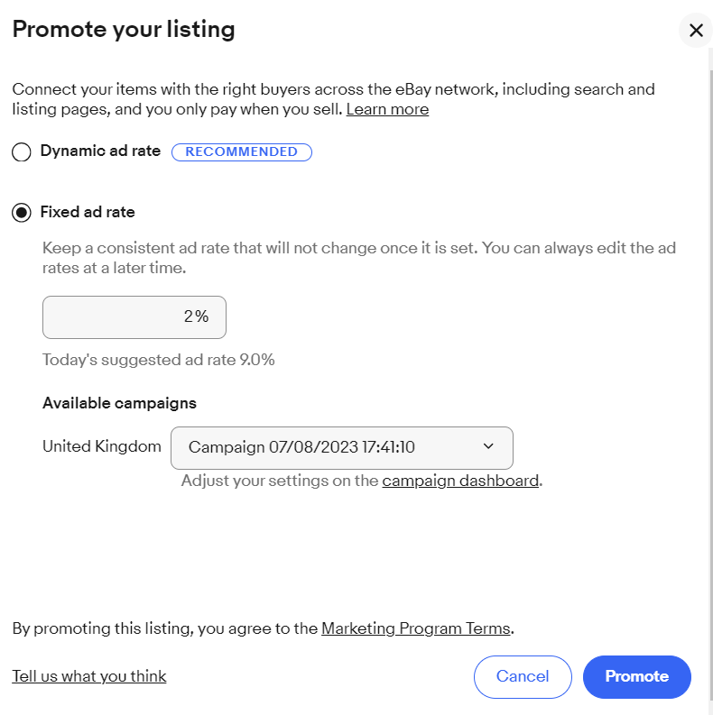 Setting 2% Promoted Ads on eBay