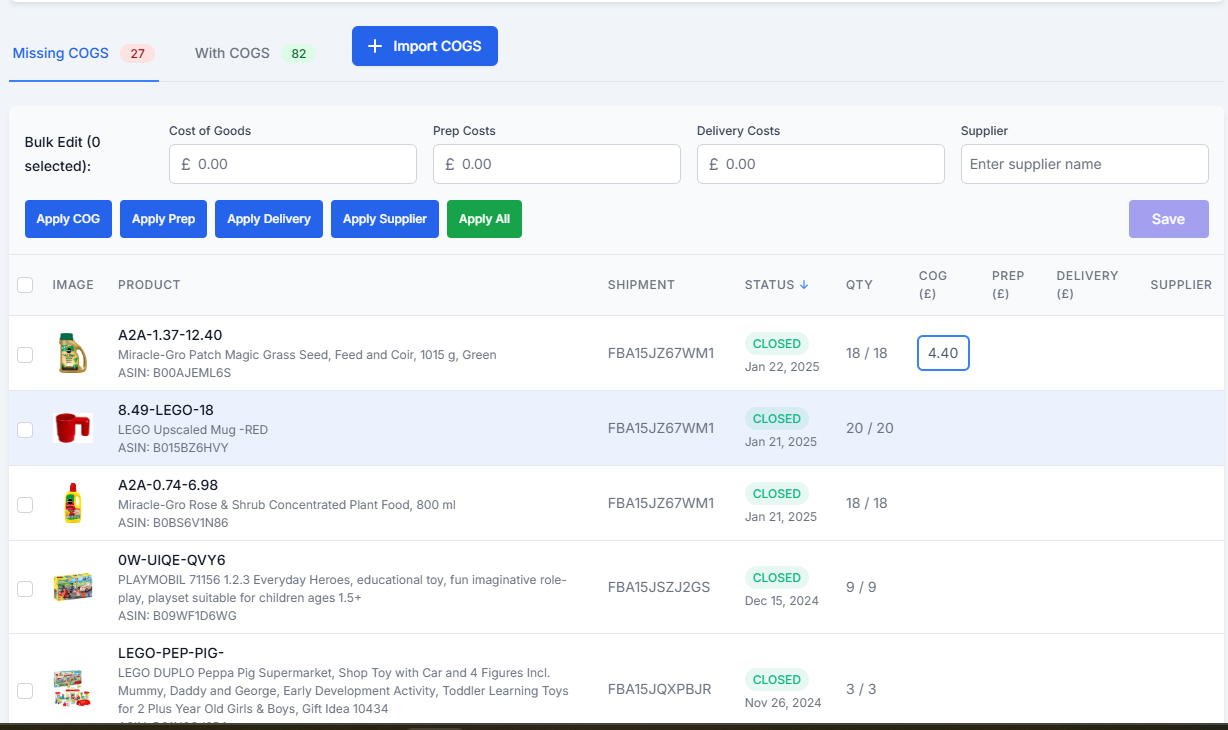 Amazon FBA Cost of Goods Software